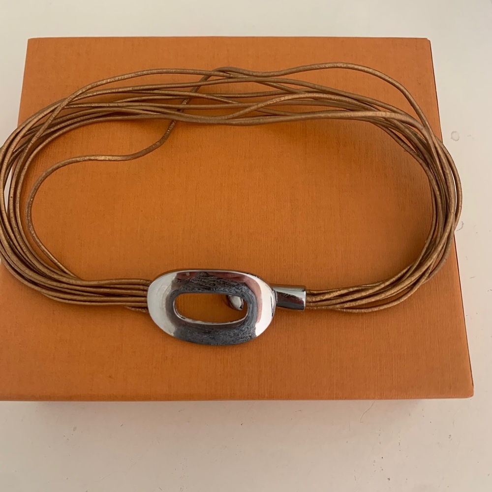 Gold and silver leather choker - Picture 1 of 3